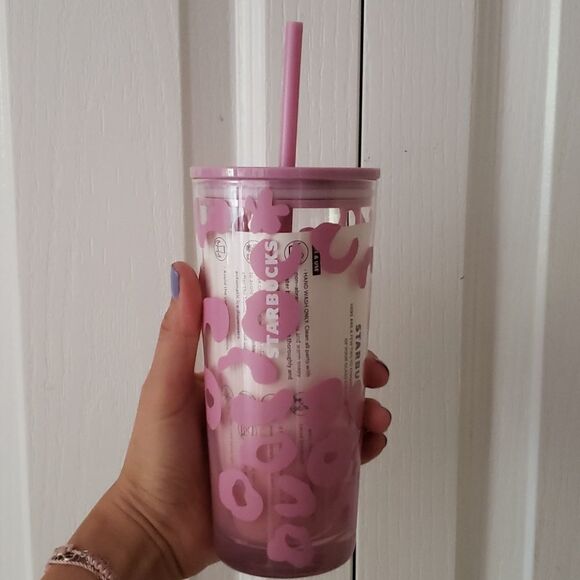 𝅺starbucks Summer21 18oz Glass Pink Cheetah Print - Picture 1 of 4